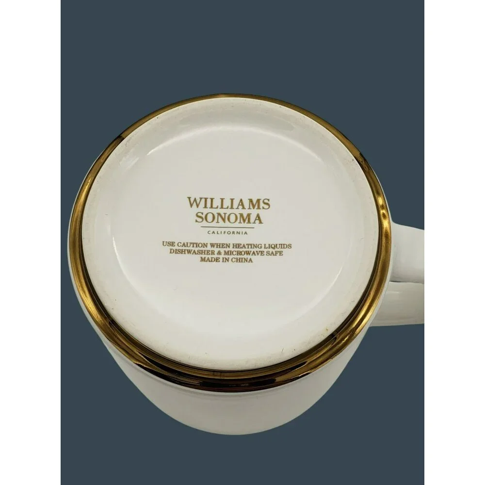 Williams Sonoma Coffee Mug, Monogram Initial T, White w/ Gold Accent, 14 Oz